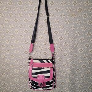Vintage zebra y2k leather handbag purse with silver hardware